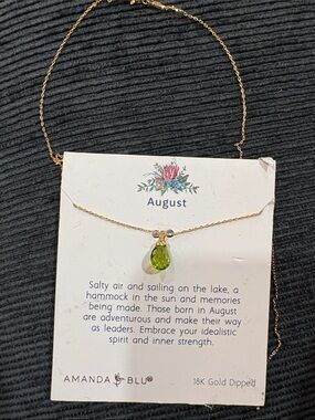 14-August Teardrop Pendant Necklace - Gold with Olive Green Stone